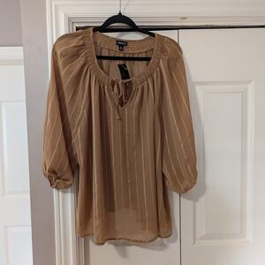 torrid Tan Sheer Peasant Blouse with Subtle Stripes